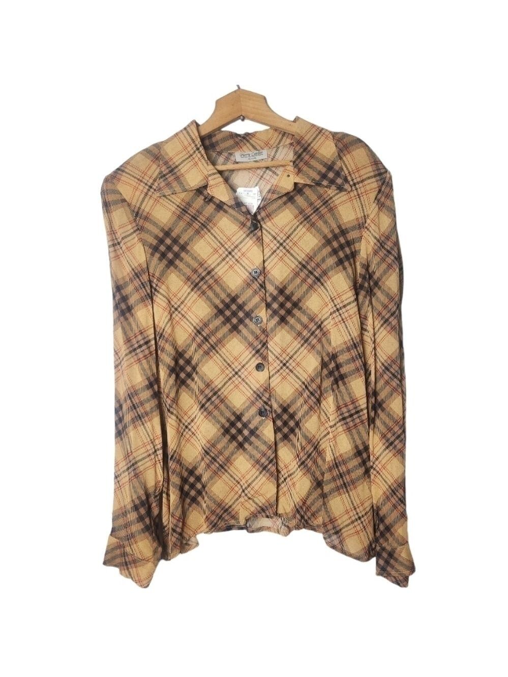 NWT Vintage Pierre Cardin Sheer Plaid Blouse Size 12